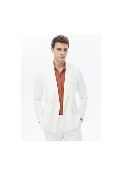 Kip Ekru Düz Slim Fit Takım Elbise Ekru
