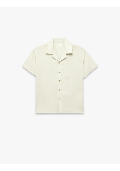 Koton Devrik Yaka Cepli Kısa Kollu Keten Oversize Gömlek Bej 6skb60168tw Ekru