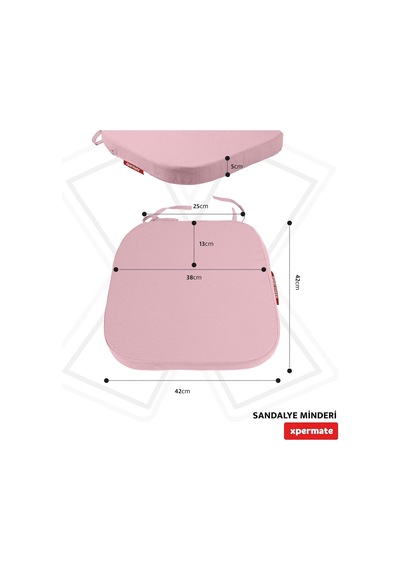 Sandalye Minderi Oval 42x42x5 Cm Fermuarlı Yıkanabilir Kılıf, Bağcıklı Kaymaz, Leke Tutmaz Oturma Minderi Pembe Çok Renkli