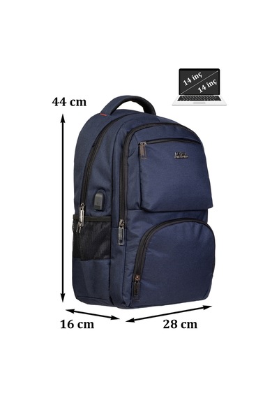 Case Club 13,3-14 İnç Lacivert Laptop Sırt Çantası Su Geçirmez Kumaş Darbe Emici Koruma
