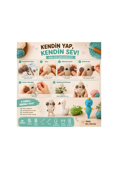 4 Farklı Sevimli Amigurumi Seti - Eksiksiz Örgü Başlangıç Seti Ve Kendin Yap Amigurumi Başlangıç Seti Çok Renkli - 892714072 4 Farklı Sevimli Amigurumi Seti - Eksiksiz Örgü Başlangıç Seti Ve Kendin Yap Amigurumi Başlangıç Seti Çok Renkli - 892714072