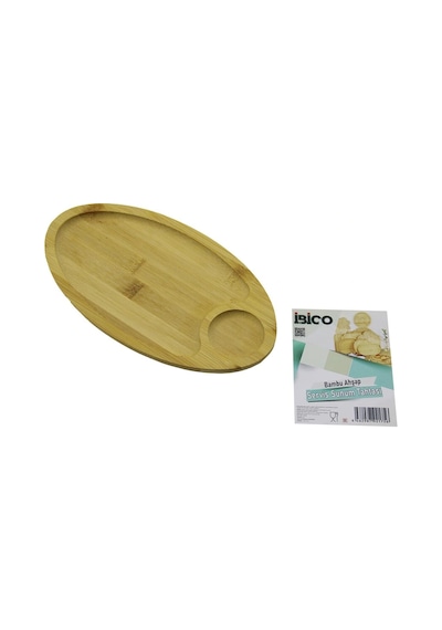 Oval 2 Bölmeli 1+1 Ahşap Bambu Servis Sunum Tepsi - Tahtası Mini Tepsi 25 X 14 X 1.4cm Çok Renkli