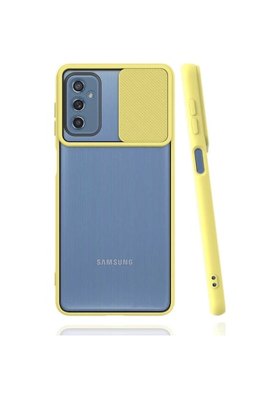 Kilifone - Samsung Uyumlu Galaxy M52 - Kılıf Slayt Sürgülü Arkası Buzlu Lensi Kapak - Sarı