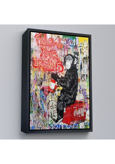 Çerçeveli Hayallerinin Peşinden Git,maymun Graffiti Posteri, Banksy Graffiti Kanvas Tablo-5304