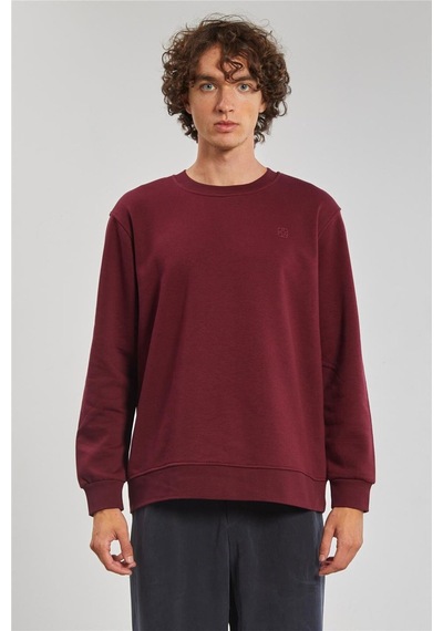 Barrels And Oıl Bisiklet Yaka Logolu Erkek Sweatshirt - Bordo Bordo