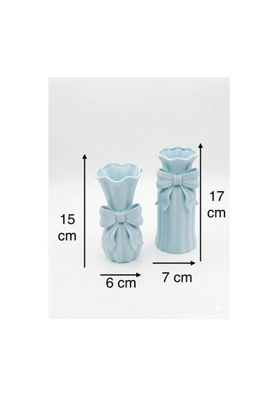 3d Baskı Teknolojisiyle Üretilmiş Minimal İkili Fiyonk Detaylı Dekoratif Vazo Seti Mavi