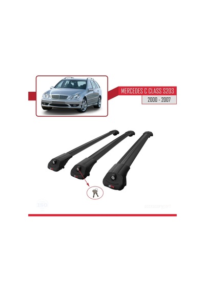 Mercedes C Class S203 2000-2007 Arası İle Uyumlu Ace-1 Ara Atkı Tavan Barı Siyah 3 Adet Bar