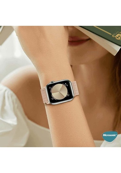 Apple Watch Series 9 41mm İçin Kordon, Large Size, 160mm Knitted Fabric Single Loop Sarı Watch Series 9 41mm İle Uyumlu Kordon - Sarı Diğer