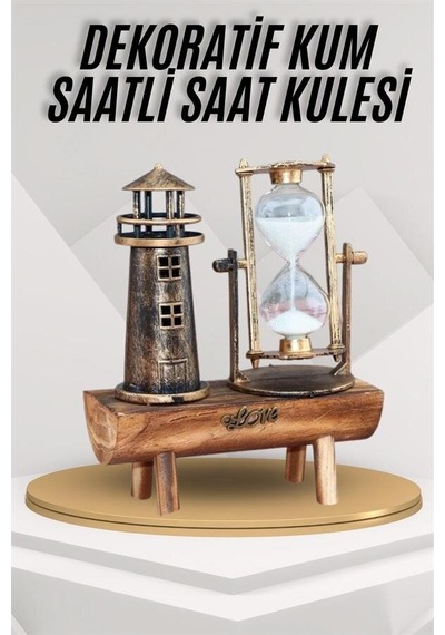Deniz Feneri Kum Saati Ahşap Görünümlü Vintage Tarz Biblo Standart 53468315