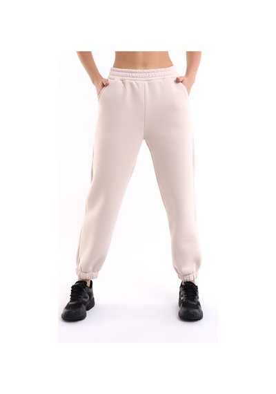 Winmoda34 Jogger Bol Kesim Kalın 3 Iplik Şardonlu Eşofman Altı Kadın Ekru
