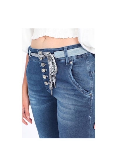 Kadın Belden Bağlamalı Jean Pantolon Mavi