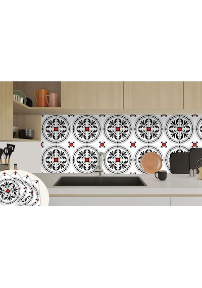 Tink Zemin Duvar Sticker Kırmızılı Yuvarlak Solo Desenli 30x30 Cm 4 Adet 0,36 M²