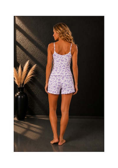 Pijamask Kadın Mor Kelebek Desenli Askılı Şortlu Pijama Takımı Yazlık İkili Ev Giyim Seti Beyaz Pijamask Kadın Mor Kelebek Desenli Askılı Şortlu Pijama Takımı Yazlık İkili Ev Giyim Seti Beyaz