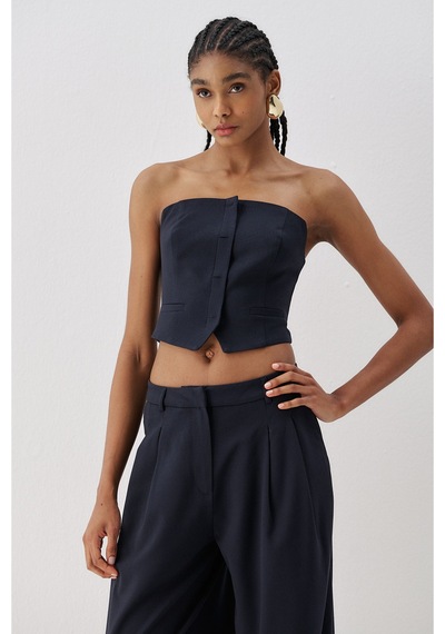 Sagaza Studio Ss6167 Straplez Fermuarlı Body Lacivert