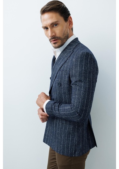 İgs Erkek Lacivert Slim Fit / Dar Kalıp Geniş Kırlangıç Ceket-20006