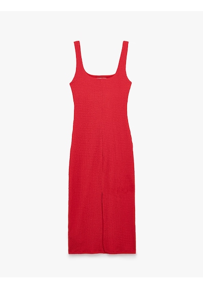 Koton Koton X Sibil Çetinkaya - Kare Yaka Kalın Askılı Bodycon Uzun Kalem Elbise Kırmızı 6sak80080uk