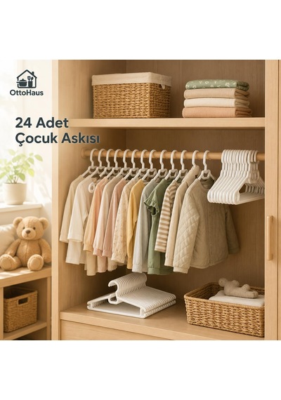 Ottohaus 24 Adet Çocuk Askısı, Beyaz Plastik Elbise Askısı