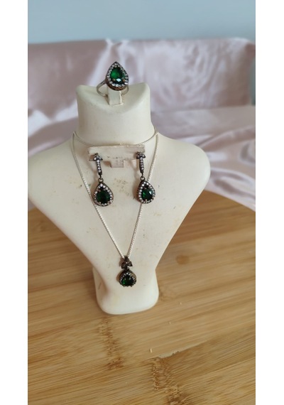 Zümrüt Gözyaşı Gümüş Set Bronz