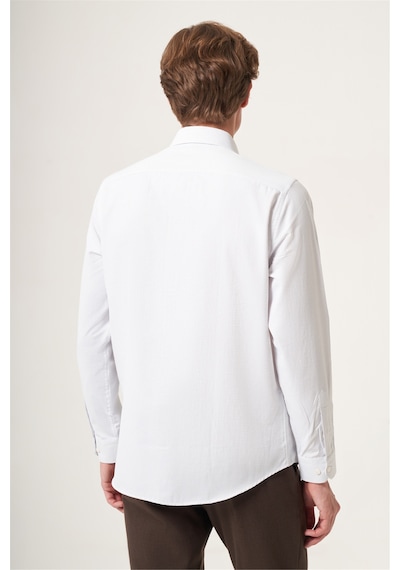 İmza Beyaz-gri Sert Yaka Slim Fit Pamuklu Gömlek 1004265123 Beyaz - Gri