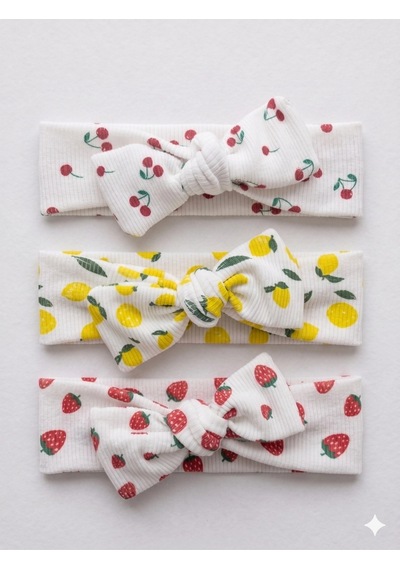 Kız Bebek 3 Lü Ribana Fiyonklu Bandana Seti - Beyaz