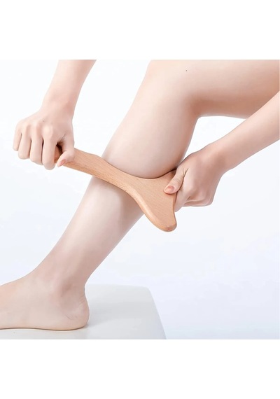 Şık Kalıp Selülit Ahşap Masaj Aleti + Fırça Naturel