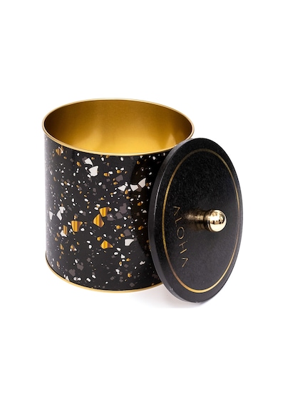 Terrazzo Black Desenli Topuz Kulplu Yuvarlak Metal Saklama Kabı 17.5 x 18 CM 4.1 L Çok Renkli
