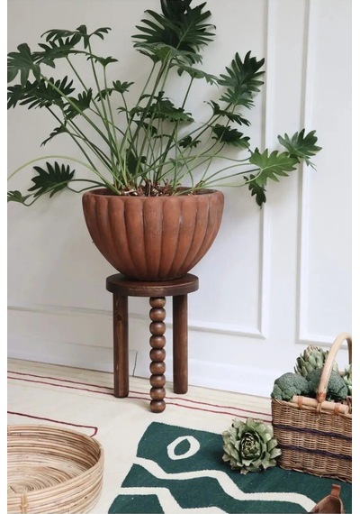 Minimalist Ahşap Mantar Yan Sehpa Modern Tekli Fiskos / Çiçeklik Kahverengi