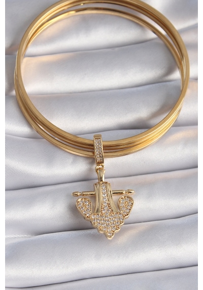 Pirinç Gold Renk Zirkon Taşlı Çapa Model Ajda Charm - Çok Renkli