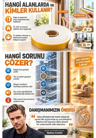 Tr 12 Metre Kapı Pencere İzolasyon Süngeri 22x8 Mm Yapışkanlı Yalıtım Bandı 723804