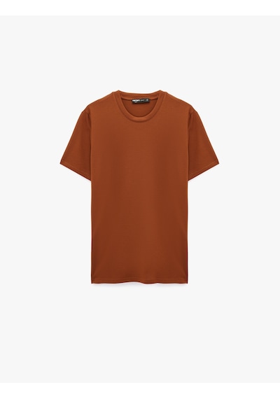 Koton Bisiklet Yaka Viskon Karışımlı Kısa Kollu Basic Slim Fit Tişört Kiremit 6sam10285mk
