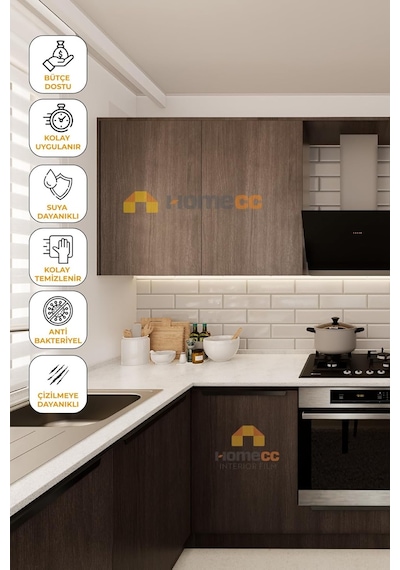 Homecc Yapışkanlı Folyo - Naturel Koyu Dişbudak Kaplama Kağıdı - Mobilya Duvar Kapı Yapiskanli Standart