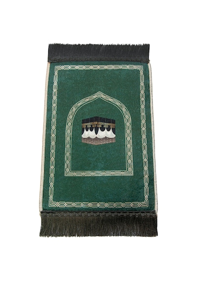 Mini Alın Seccadesi Kaymaz Taban Desenli Cep Tipi Seyahat Namaz Seccadesi - Zümrüt Yeşili Yeşil
