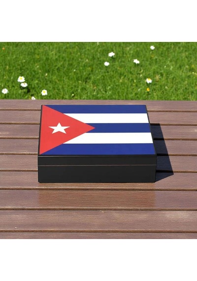 Cuban Flag Desen Puro Kutusu Humidor İçi Magnetli Siyah 20s