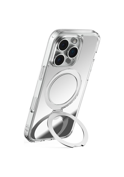 Apple Uyumlu iPhone 16 Pro Max Magsafe Kılıf Raptic Air Stand Serisi Aynalı Arka Yüzey Standlı Kapak Gri