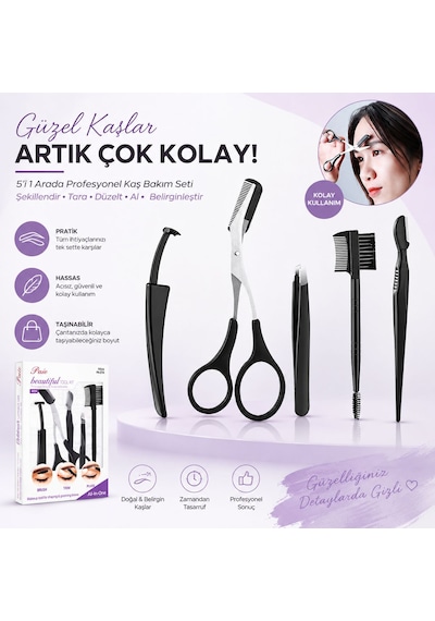 Kaş & Kirpik Bakım Ve Şekillendirme Seti - 5 Parça Profesyonel Güzellik Kiti 0