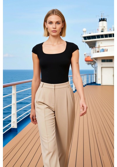 Benerly Kadın Bluz Crop Kare Yaka Kısa Standart Kol Fitted Örme Kaşkorse siyah
