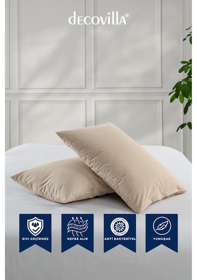 Micro Fermuarlı Yastık Alezi 50x70 Sıvı Geçirmez Bej