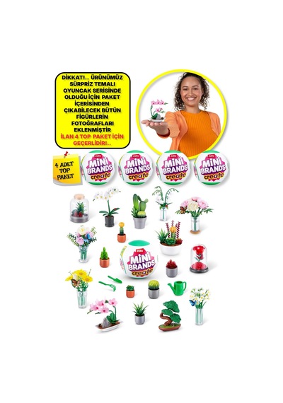 Mini Brands Mini Botanik Bahçe Fügürleri Sürpriz Top Paket - 4 Adet