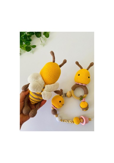 Adenya Sepeti Amigurumi Arı Luna Üçlü Set Koyu Sarı