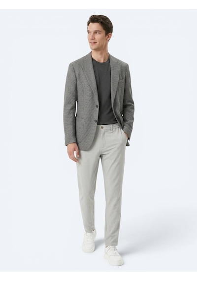 Kip Gri Desenli Comfort Fit Yün Karışımlı Ceket
