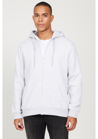 AC&Co / Altınyıldız Classics Erkek Kar Melanj Standart Fit Normal Kesim Kapüşonlu Fermuarlı Sweatshirt Kar Beyaz