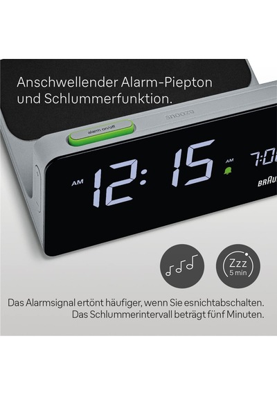 Dijital Va-lcd Ekranlı Çalar Saat, 10 W Qi Kablosuz Hızlı Şarj Pedli, Otomatik Arka Işık Ayarı, Hızlı Ayarla, Sinyal Tonu Alarmı, Gri, Model Bc21geu. Çok Renkli