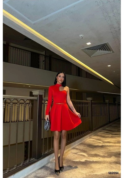 Mmb-trade Bisiklet Mini Uzun Abiye Yaka Kemerli Elbise Kollu Renk: Mavi Beden: M Mmbz