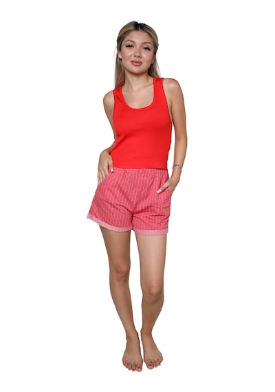 Akbeniz Kadın Kalın Askılı Şortlu Pijama Takım Kırmızı 3628