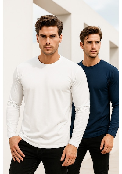 Rich Erkek Siyah-beyaz-lacivert 3'lü Paket Basic Uzun Kollu Body Siyah-beyaz-lacivert