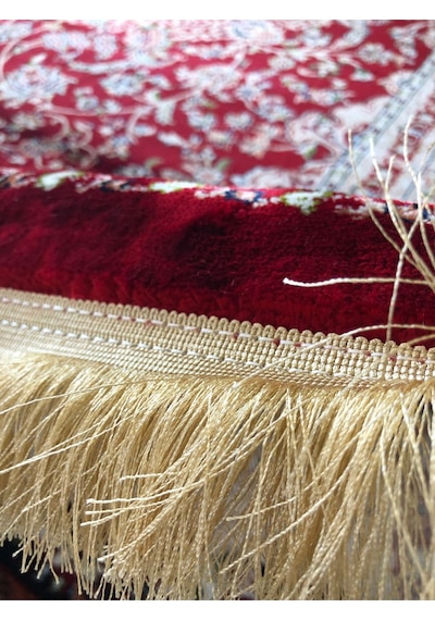 Asaryün Halı Ipek H4095 Bordo İpeksi Geleneksel Renkli Göbekli Klasik Desen Salon Halısı Modern Bordo-kırmızı