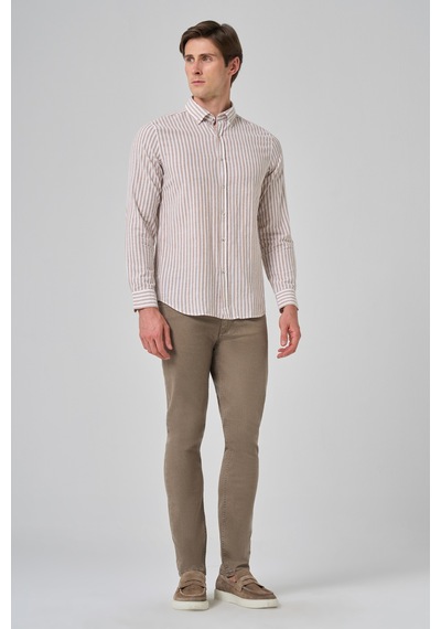 Morven Erkek Vizon Slim Fit Düğmeli Yaka Gömlek 25ms004012405 Vizon Vizon