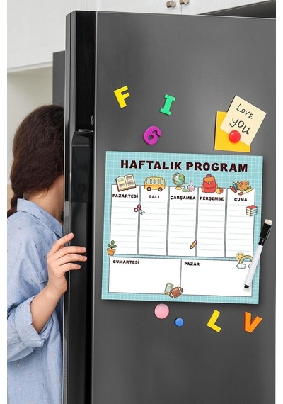 Dünya Magnet Çocuklara Özel Haftalık Magnet Planlayıcı Yazı Tahtası + 3 Adet Kalem Diğer