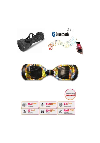 Citymate Hoverboard 6.5 inch Elektrikli Kaykay Scooter Full Ledli Bluetooth Hoparlörlü Çanta Hediye D08