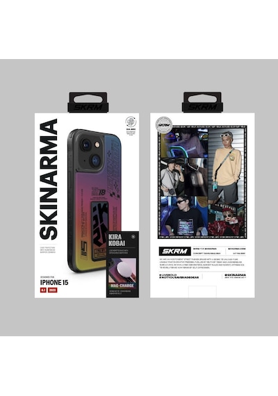 Apple Uyumlu iPhone 15 Kılıf Skinarma Holografik Standlı Deri Görünümlü Kira Kobai Kapak Colorful